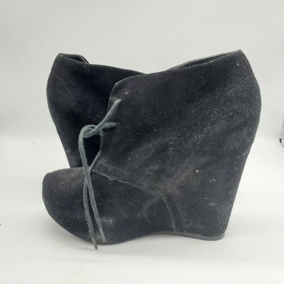 Steve Madden Annnie Womens Suede Wedge Heel Leather Black Ankle Boots Size 9‎ - Picture 3 of 9